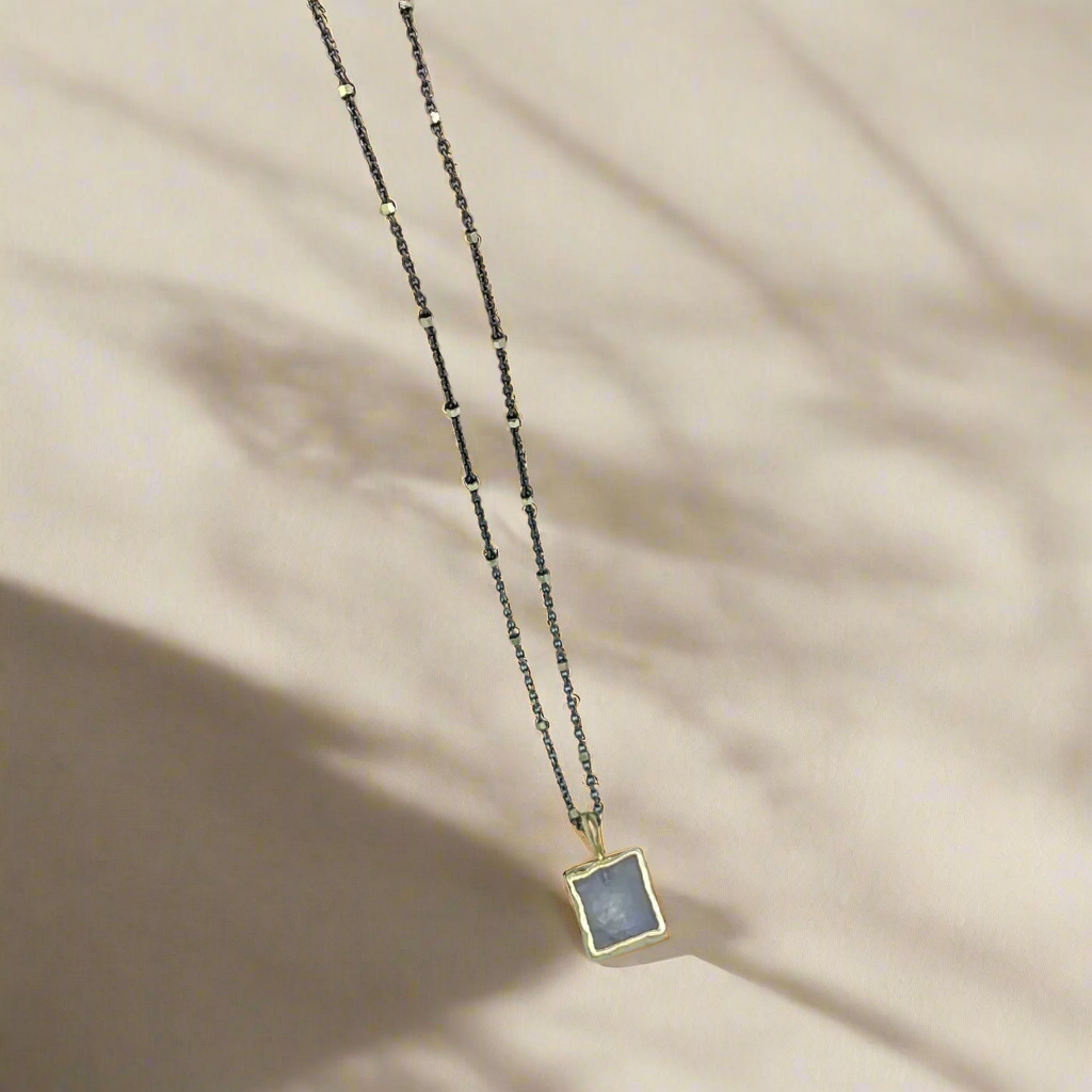 Rainbow Moonstone Square Pendant Necklace, view 3