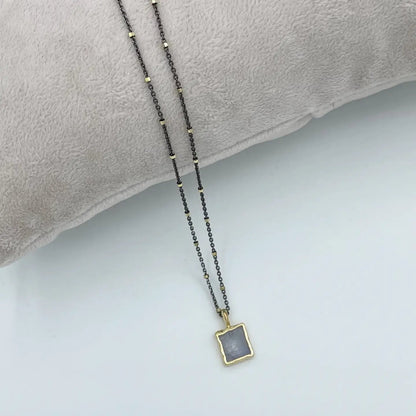 Rainbow Moonstone Square Pendant Necklace - The Riviera Towel Company