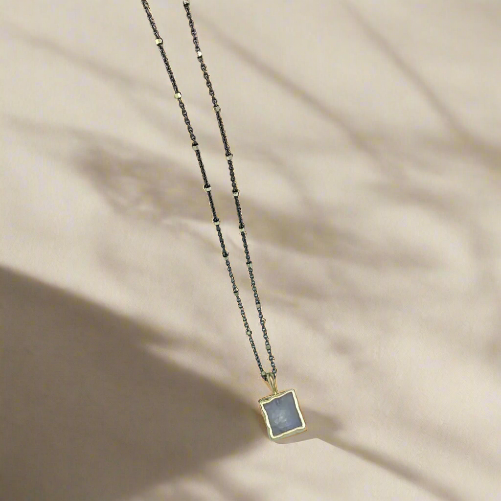 Rainbow Moonstone Square Pendant  Necklace