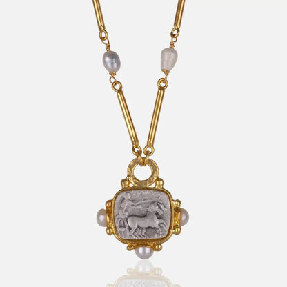 Roman Coin Necklace with Pearl Accents - The Riviera Towel Company
