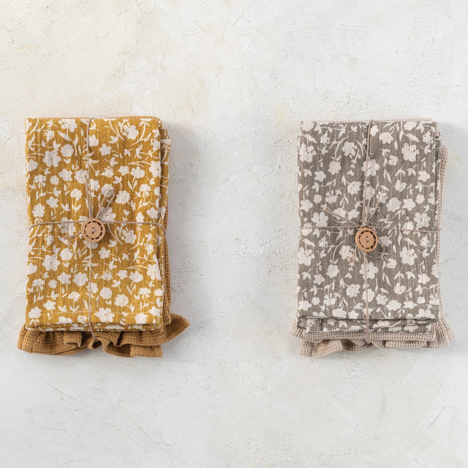 Slub Printed & Waffle Tea Towels Set/2