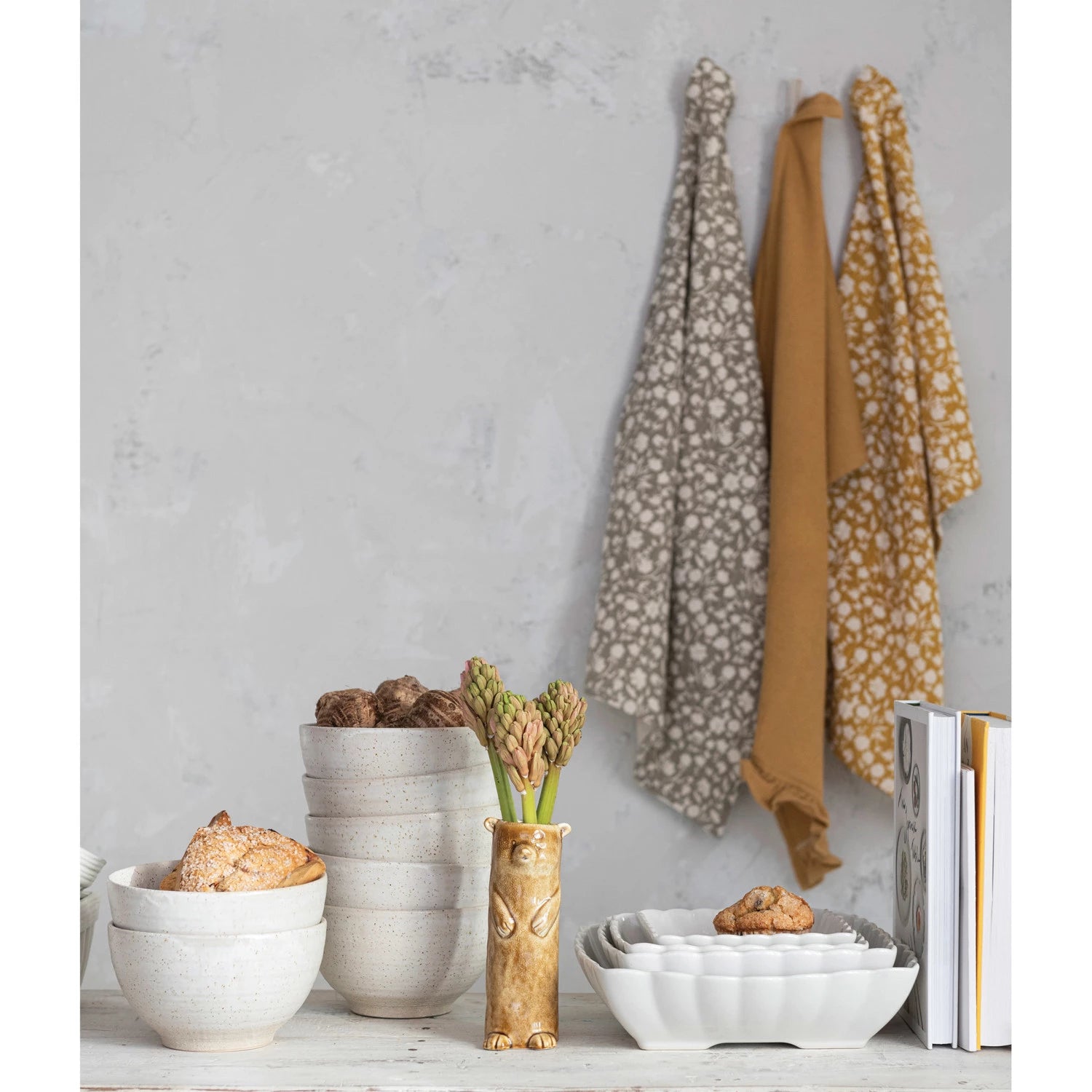 Slub Printed & Waffle Tea Towels Set/2