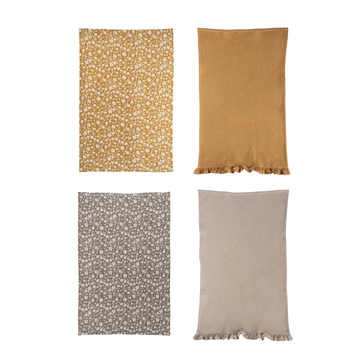 Slub Printed & Waffle Tea Towels Set/2