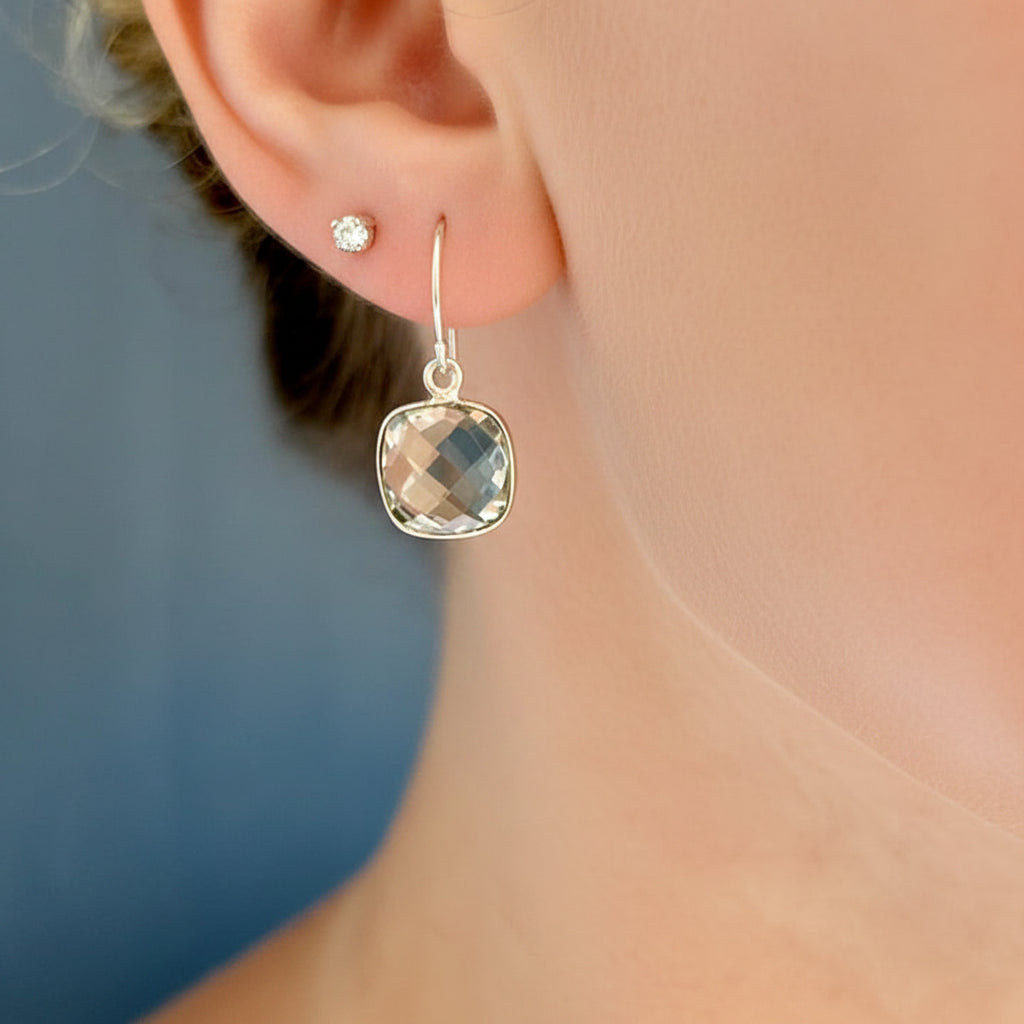 Faceted Green Amethyst Earrings, view 2