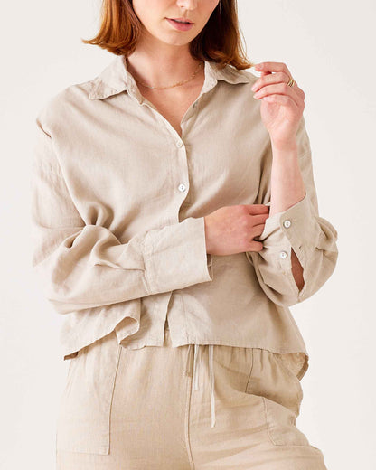 Hermosa Linen Boxy Button Up, view 2