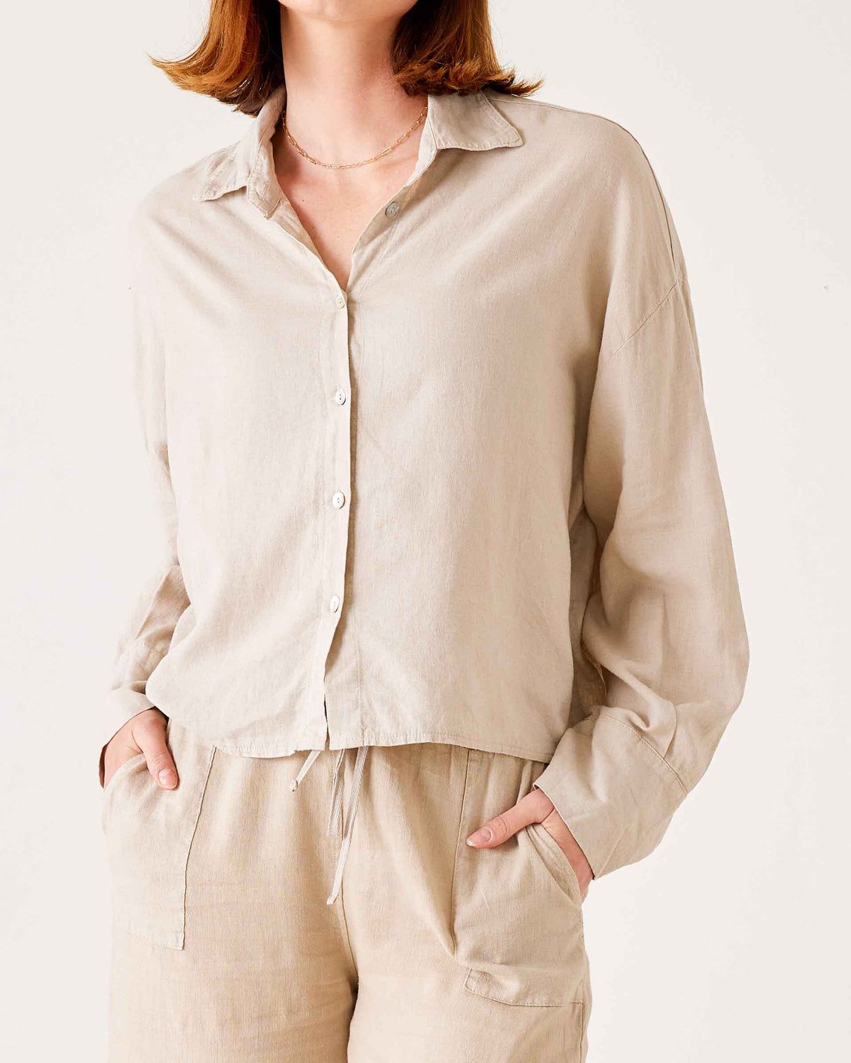 Hermosa Linen Boxy Button Up, view 4