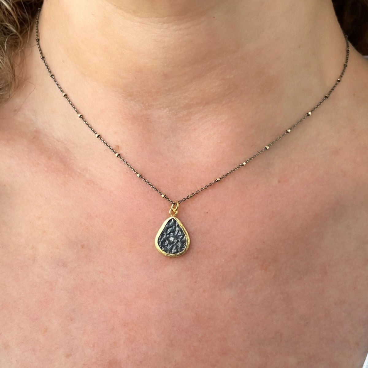 Teardrop Pendant 2 Tone Necklace, view 3