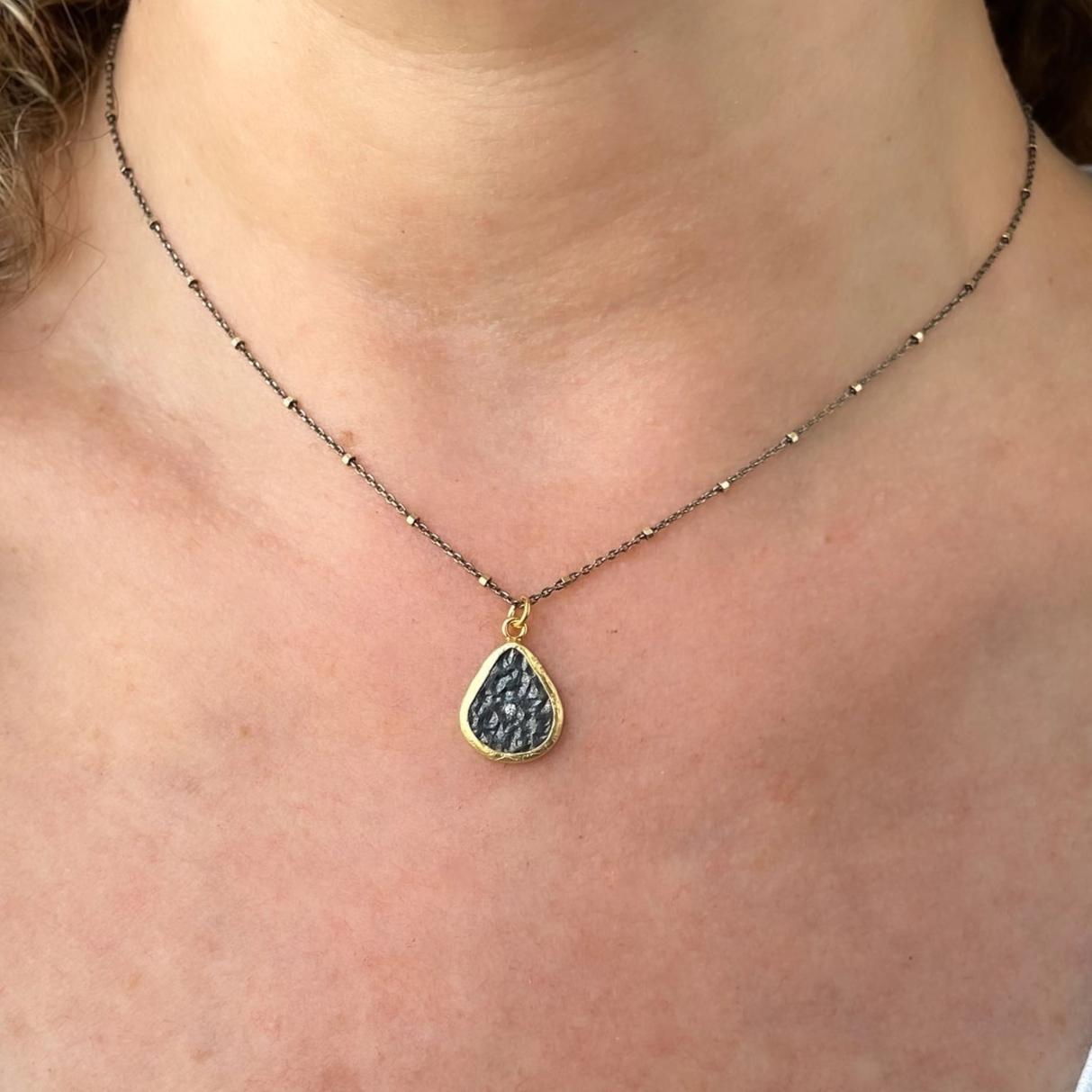 Teardrop Pendant 2 Tone Necklace