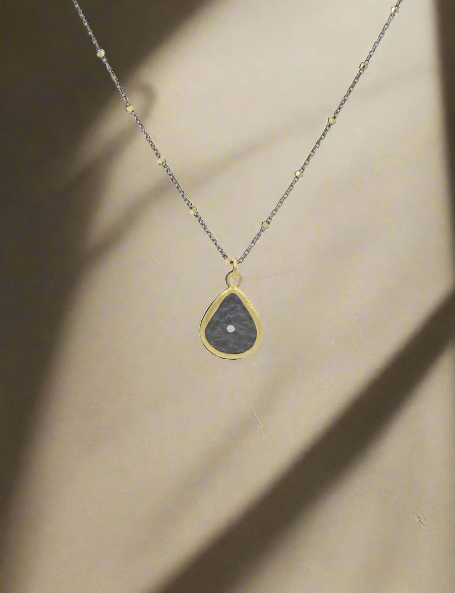 Teardrop Pendant 2 Tone Necklace, view 4