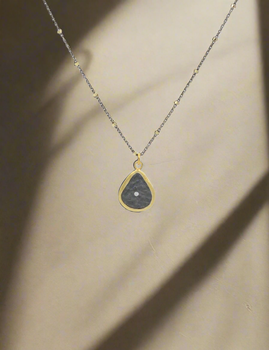 Teardrop Pendant 2 Tone Necklace