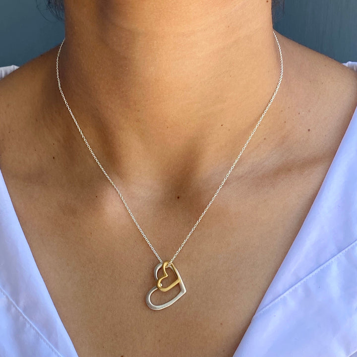 Two Open Heart Silver & Vermeil Necklace