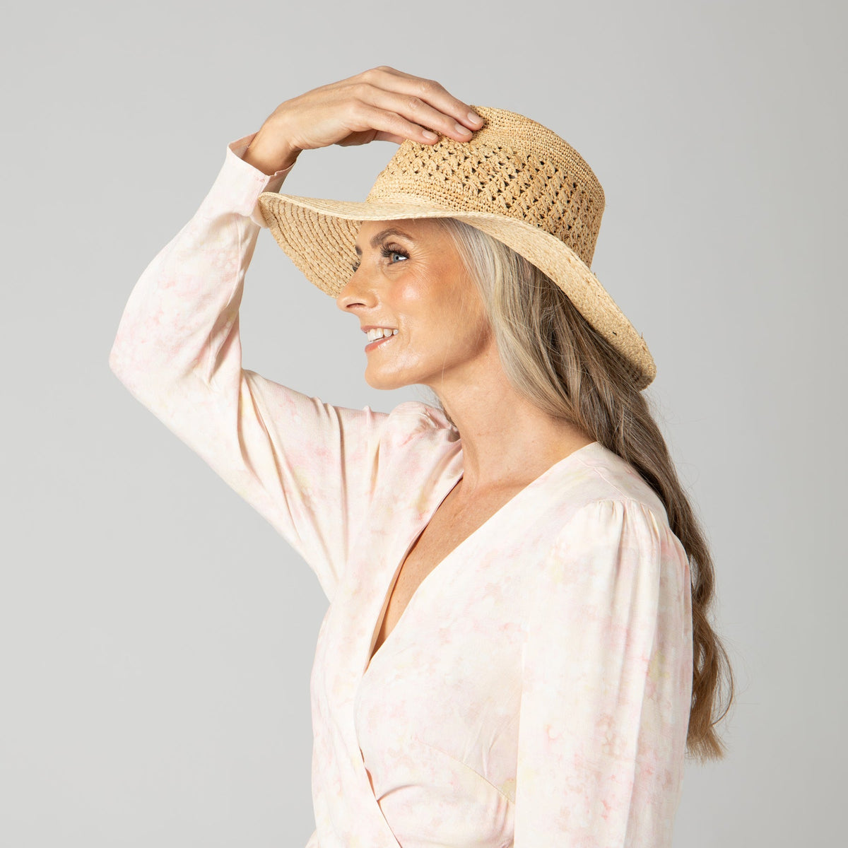 Raffia Fedora Crochet Crown, view 2