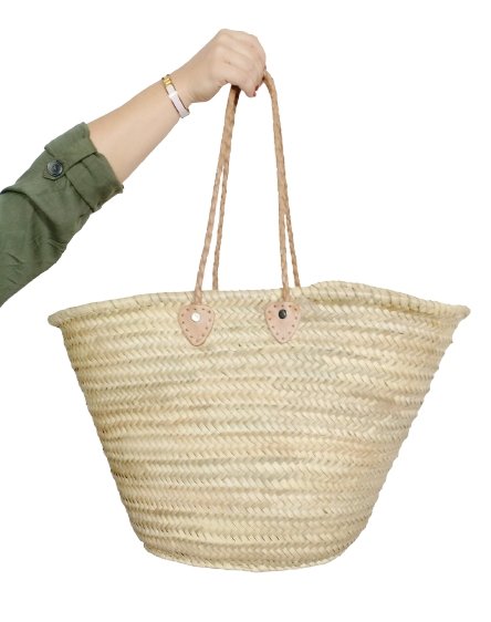 Braided Strap Straw Basket Tote - The Riviera Towel Company