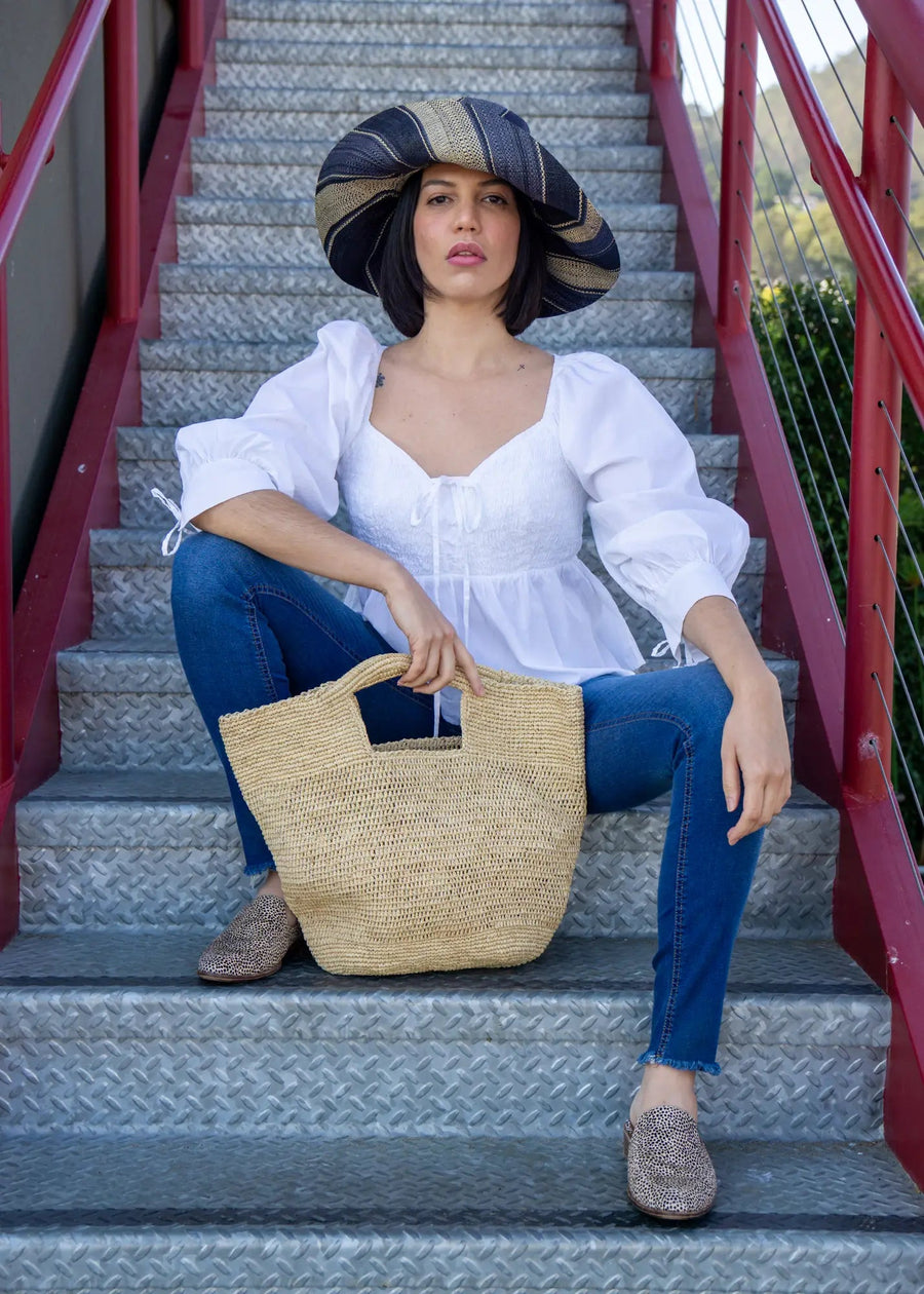 Concon Crochet Straw Basket - The Riviera Towel Company, styled