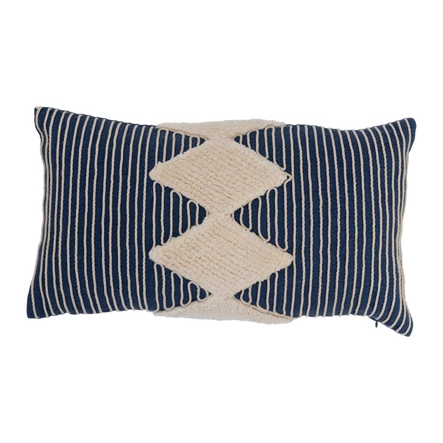 Cotton Tufted Lumbar Pillow with Embroidered Rope Stripes - The Riviera Towel Company