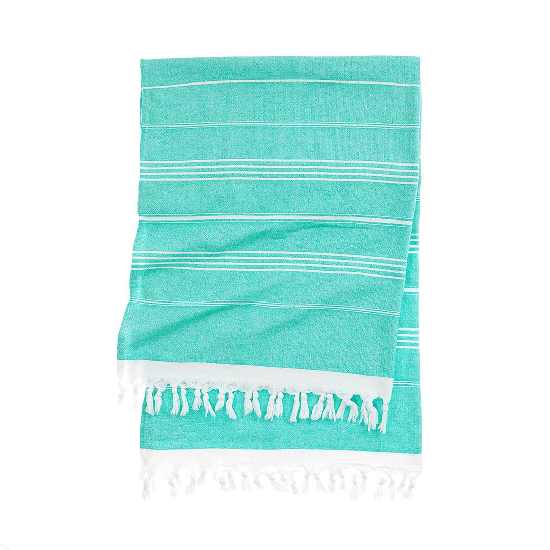 Cotton Pop Turquoise Terry Stripe Turkish Towel