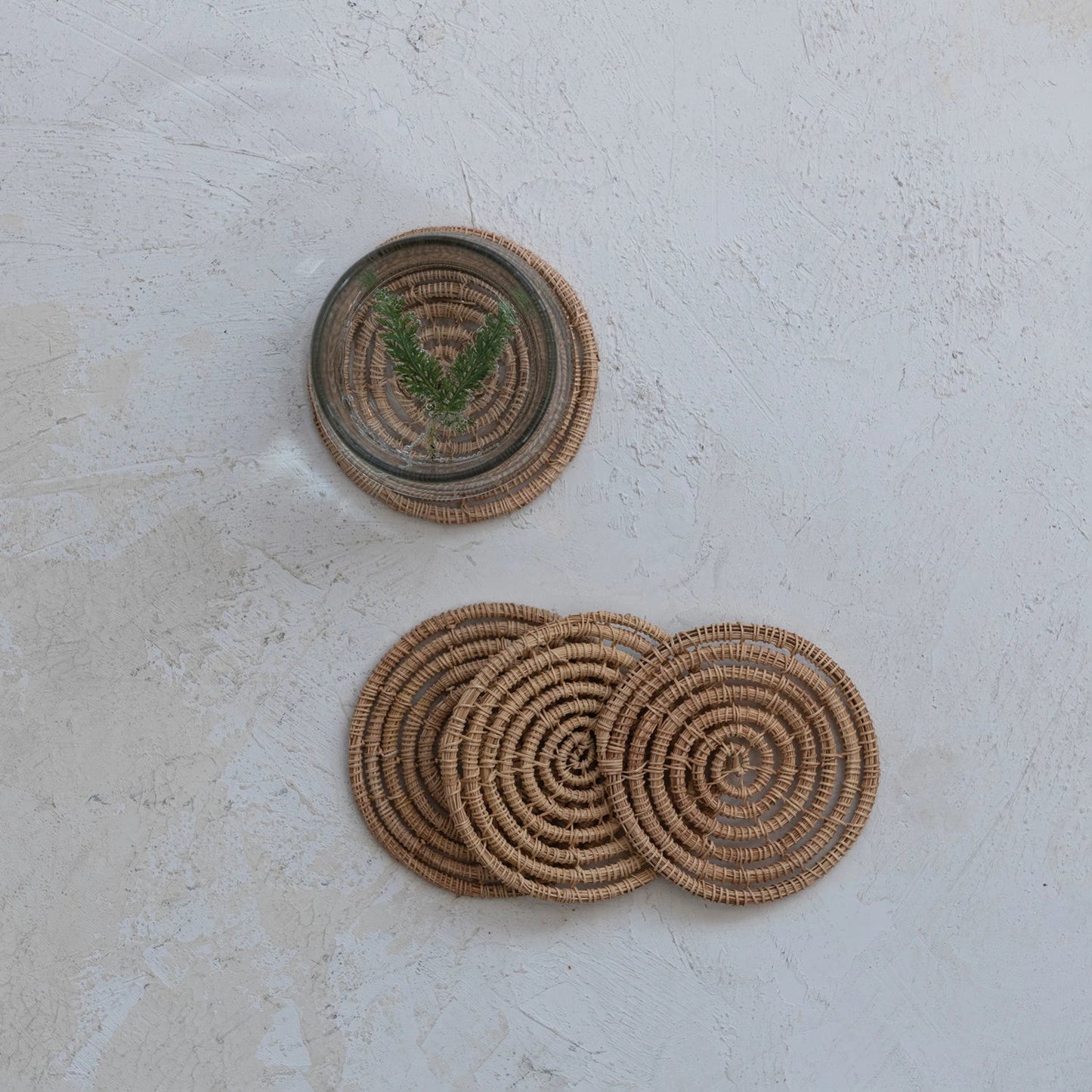 Hand-Woven Palm Coasters, Natural, Set of 4 - The Riviera Towel Company