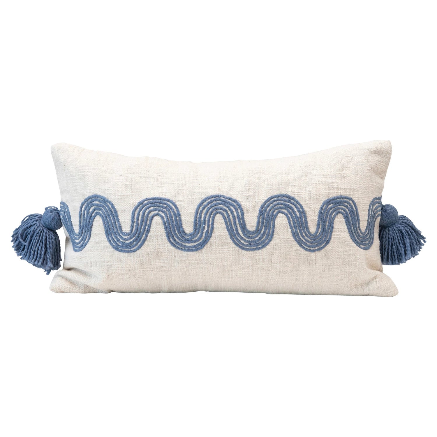 Lumbar Pillow with Curved Pattern & Tassels - The Riviera Towel Company