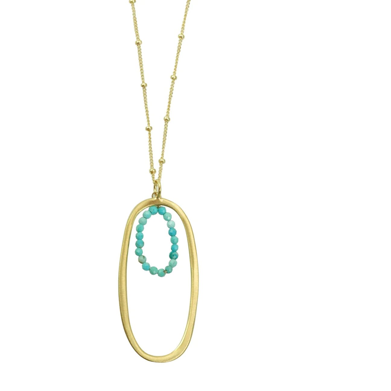 medium oval w. turquoise beads necklace - The Riviera Towel Company
