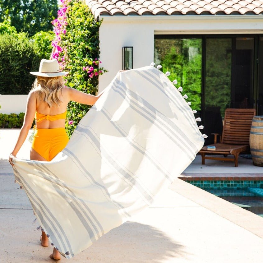 Portofino Tassel Towel - The Riviera Towel Company, styled