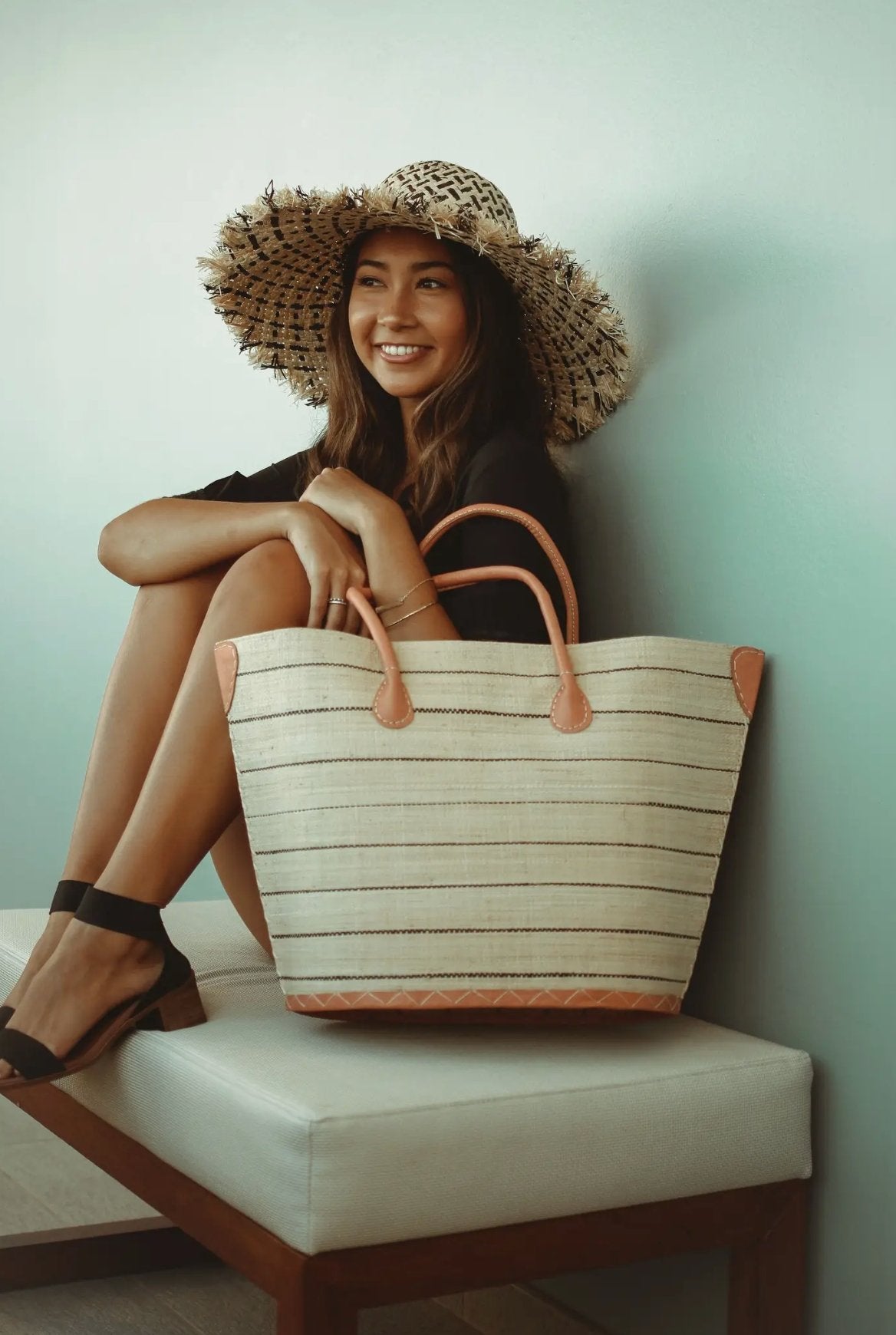 Santa Cruz Pin Stripes Straw Bag - The Riviera Towel Company