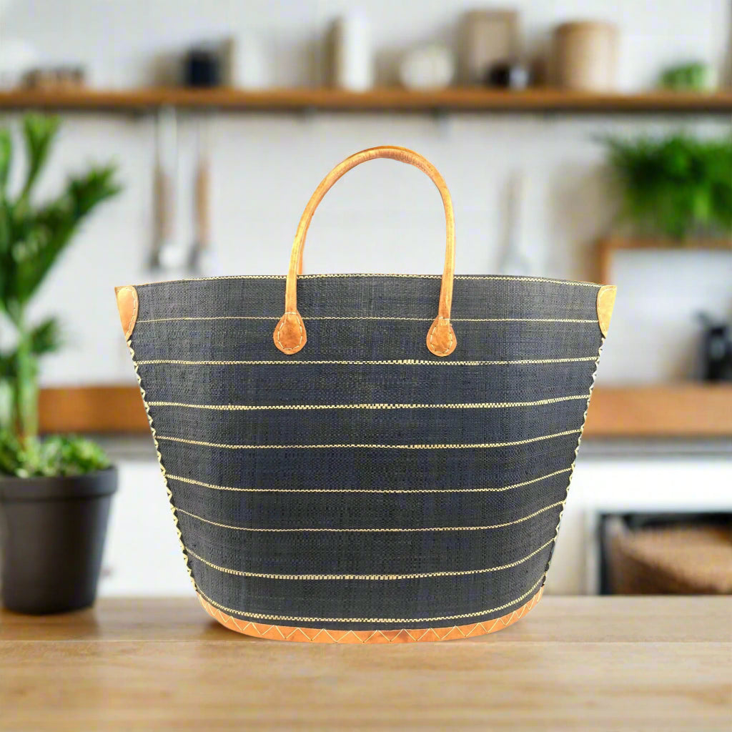 Santa Cruz Pin Stripes Straw Bag - The Riviera Towel Company