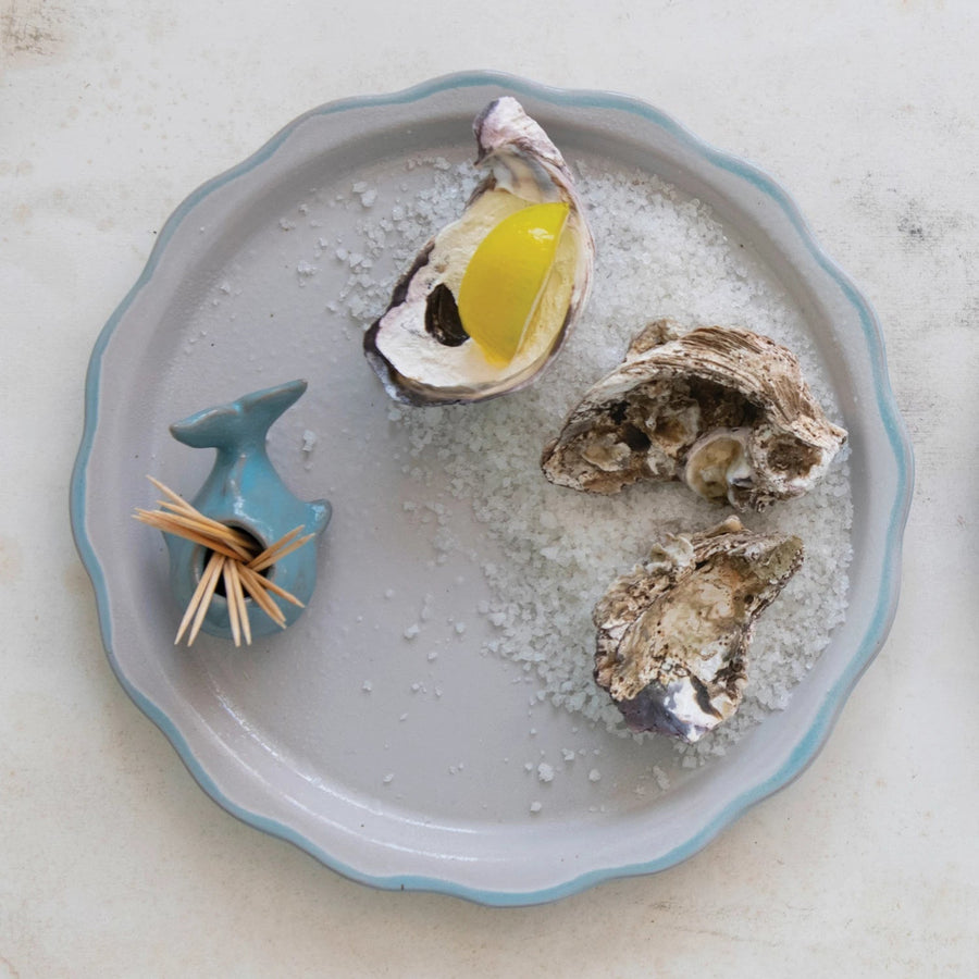 Stoneware Plate w/ Whale Toothpick Holder - The Riviera Towel Company