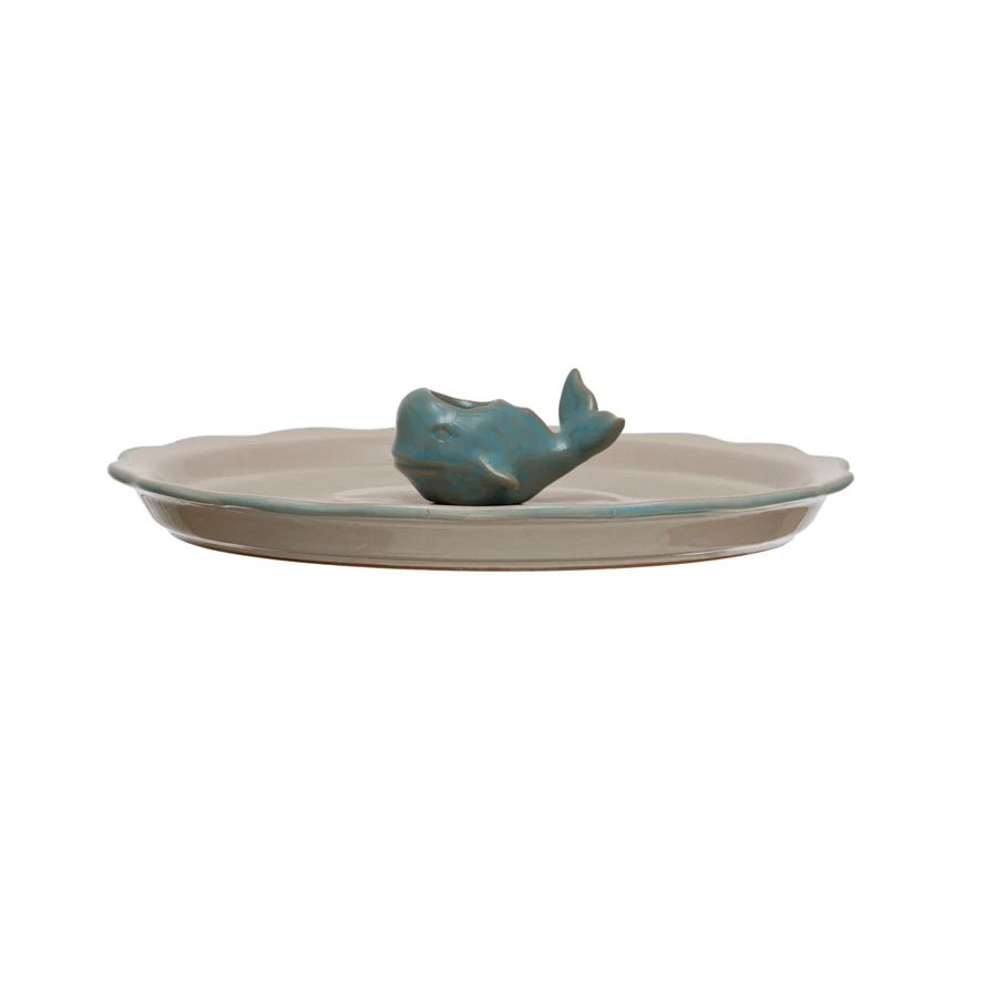 Stoneware Plate w/ Whale Toothpick Holder - The Riviera Towel Company
