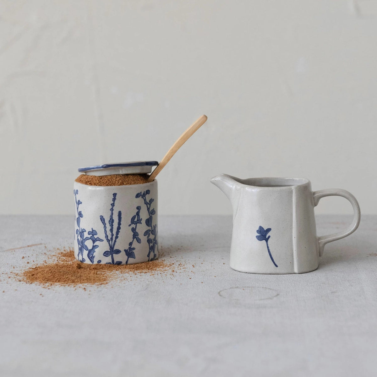 Sugar Pot w/ Lid, Wood Spoon & Creamer Set - The Riviera Towel Company
