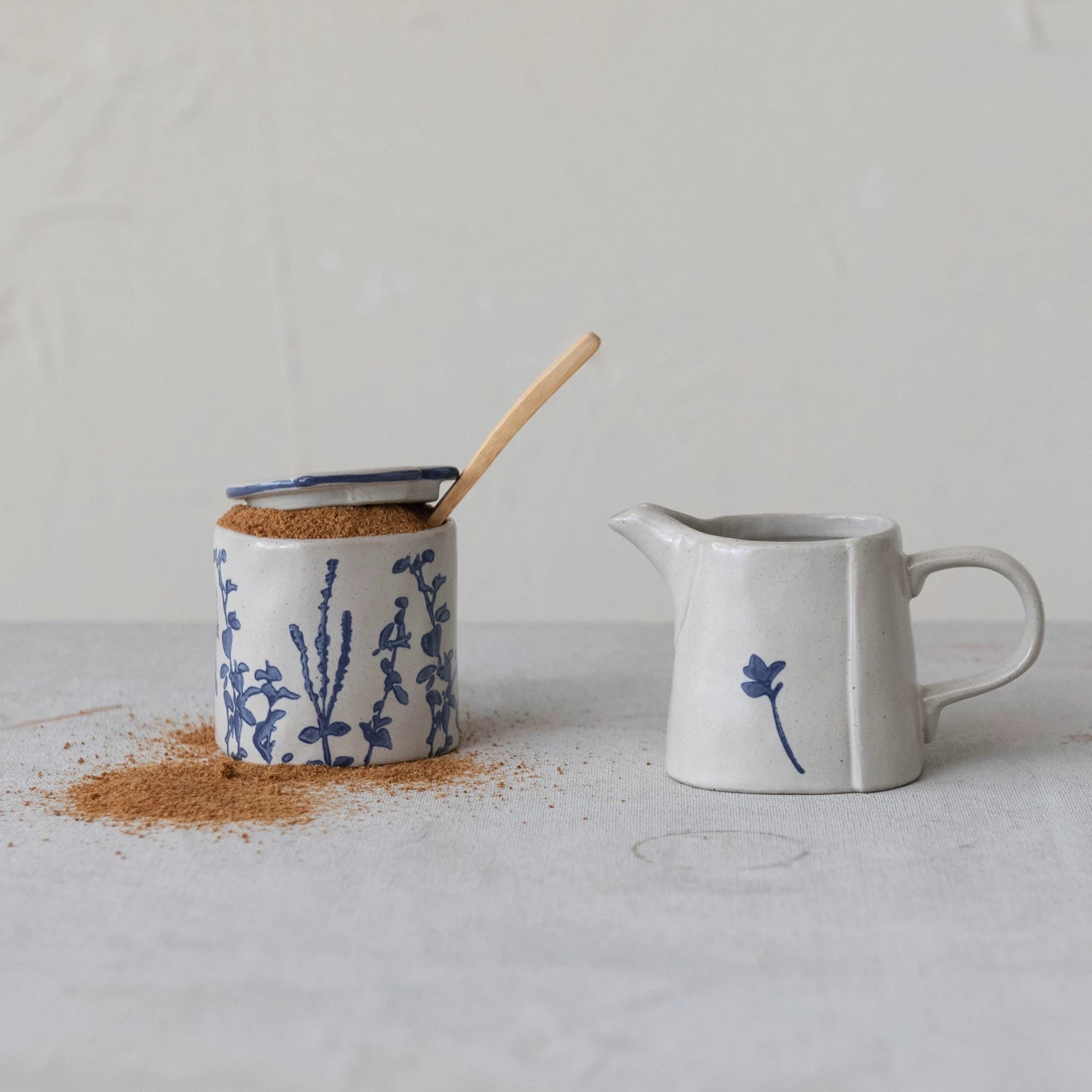 Sugar Pot w/ Lid, Wood Spoon & Creamer Set - The Riviera Towel Company