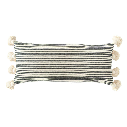 Woven Striped Lumbar Pillow with Tassels - The Riviera Towel Company