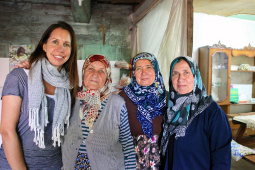 Visiting the village women who hand-knot our towel fringes