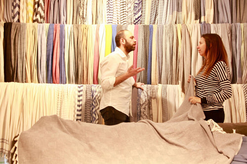 Selecting fabrics in the showroom