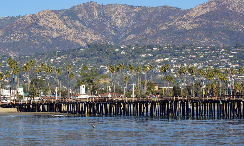 Stearns Wharf and the Santa Ynez Mountains in Santa Barbara